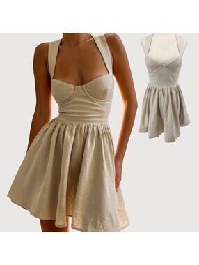 Meshki Loz Tie Back Linen Mini Dress XXS NWT